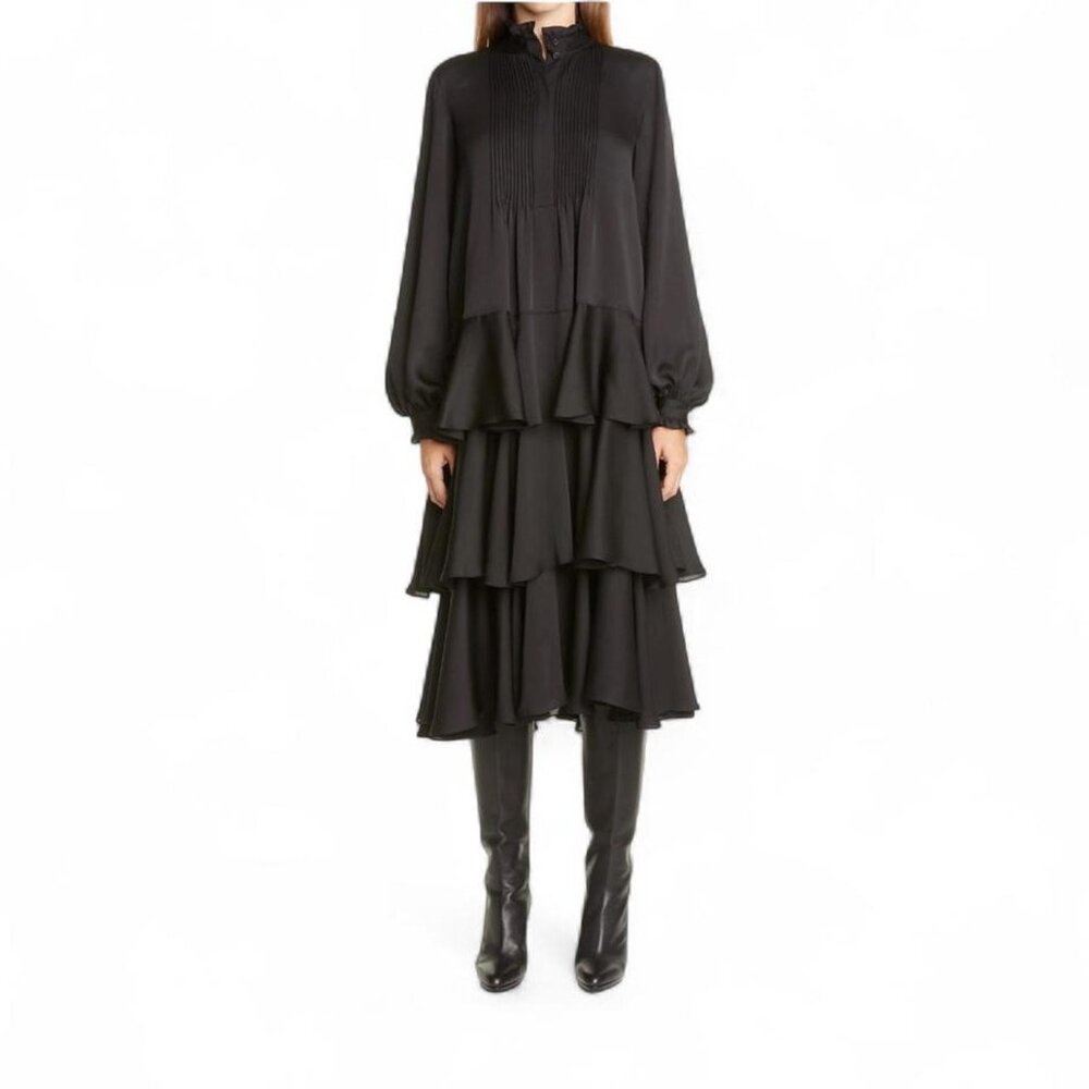 Lafayette 148 Raines Long Sleeve Midi Dress In Black